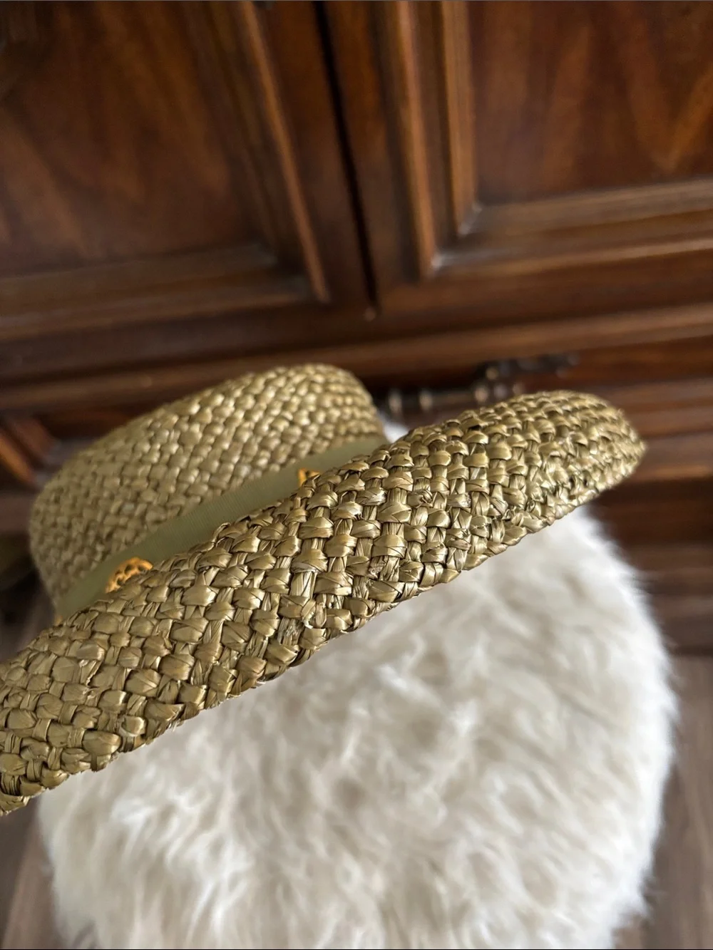 Vintage Eric Javits Green straw hat with gold leaf detail - Picture 12 of 16